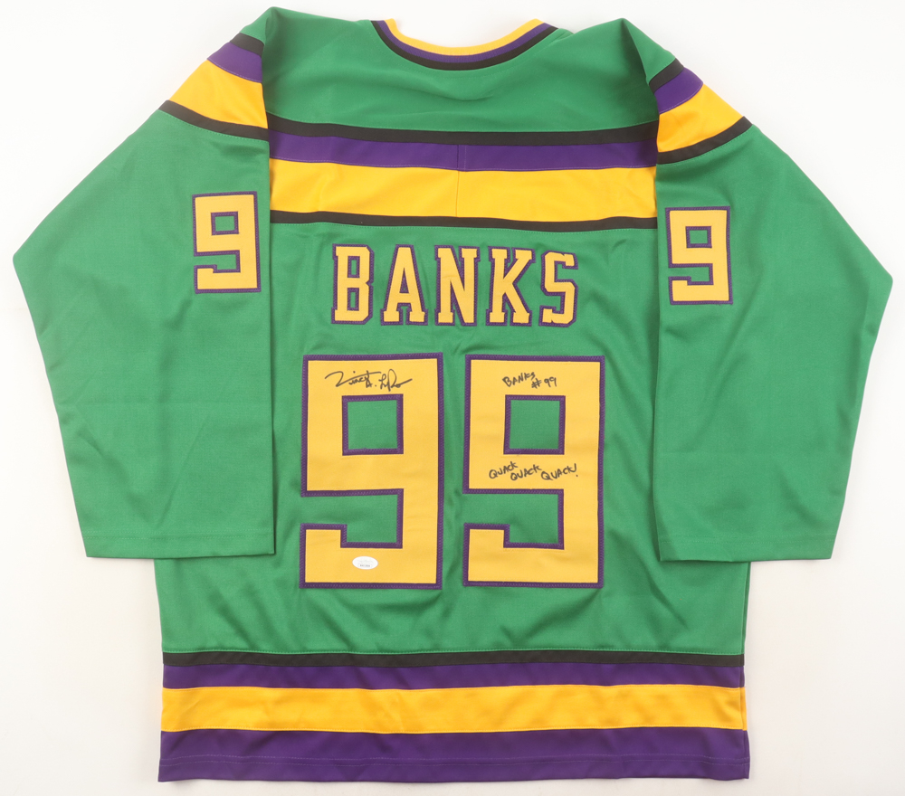 Vincent Larusso Signed "The Mighty Ducks" Jersey Inscribed "Banks" & "Quack Quack Quack!" (JSA) at PristineAuction.com Vincent Larusso Signed "The Mighty Ducks" Jersey Inscribed "Banks" & "Quack Quack Quack!" (JSA) at PristineAuction.com