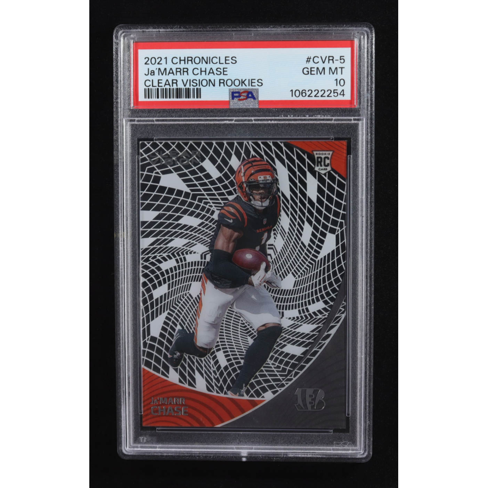 Ja'Marr Chase 2021 Panini Chronicles Clear Vision Rookies #CVR-5 RC (PSA 10) at PristineAuction.com