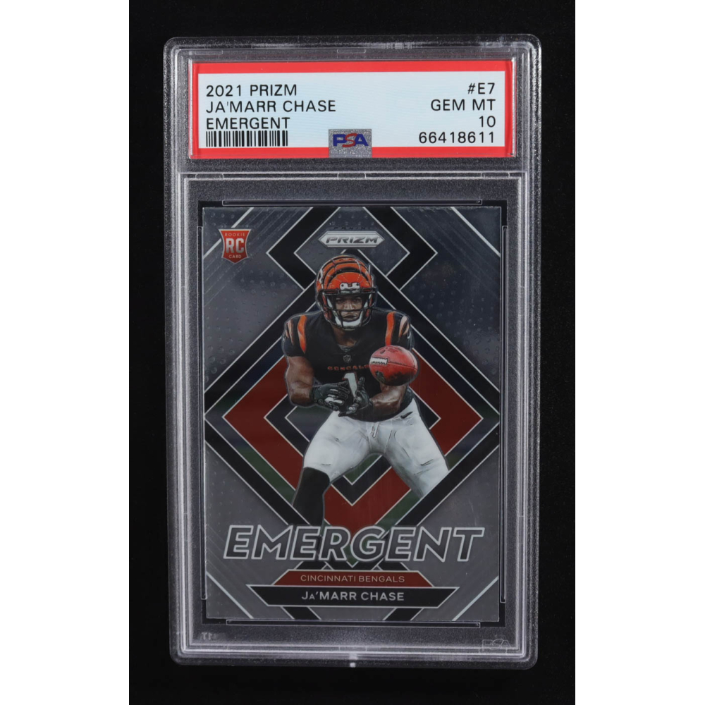 Ja'Marr Chase 2021 Panini Prizm Emergent #E-7 RC (PSA 10) at PristineAuction.com