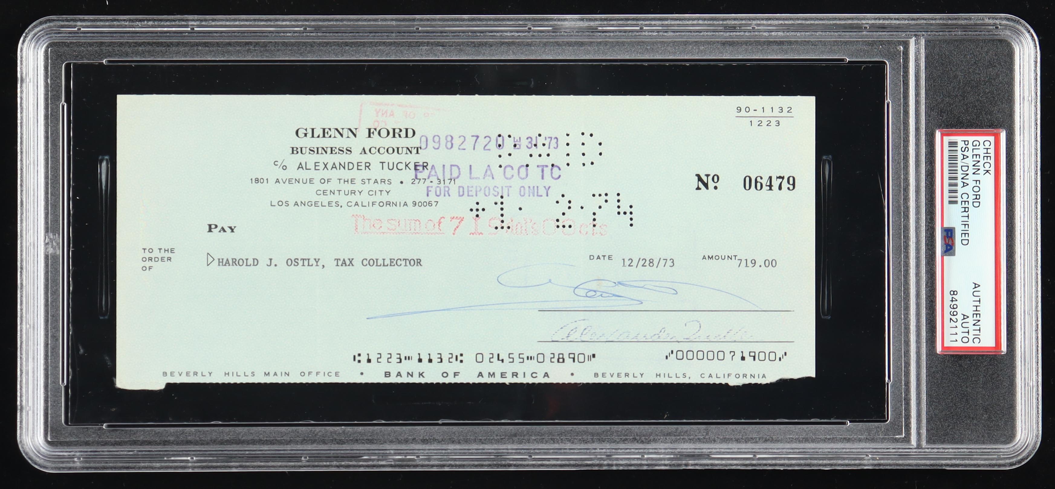 Glenn Ford Signed 1973 Bank Check (PSA) at PristineAuction.com Glenn Ford Signed 1973 Bank Check (PSA) at PristineAuction.com