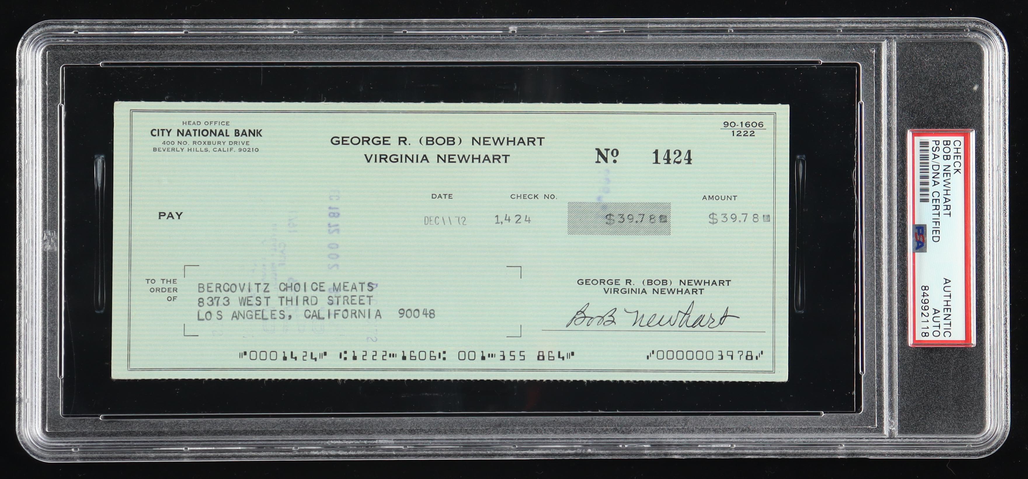 Bob Newhart Signed 1972 Bank Check (PSA) at PristineAuction.com Bob Newhart Signed 1972 Bank Check (PSA) at PristineAuction.com