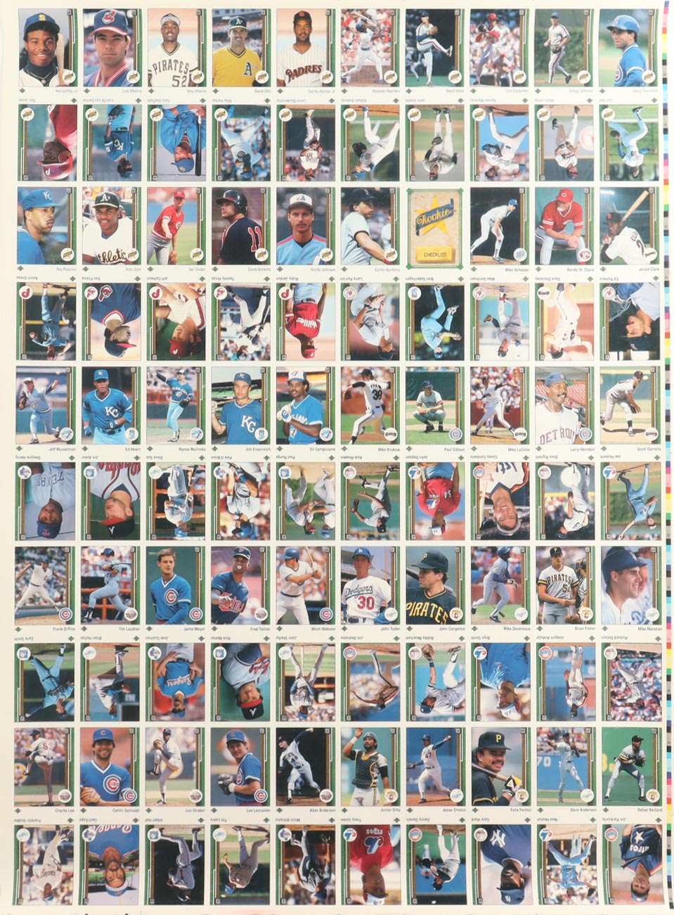 1989 Upper Deck Baseball Uncut Trading Card Sheet of (100) Cards at PristineAuction.com 1989 Upper Deck Baseball Uncut Trading Card Sheet of (100) Cards at PristineAuction.com
