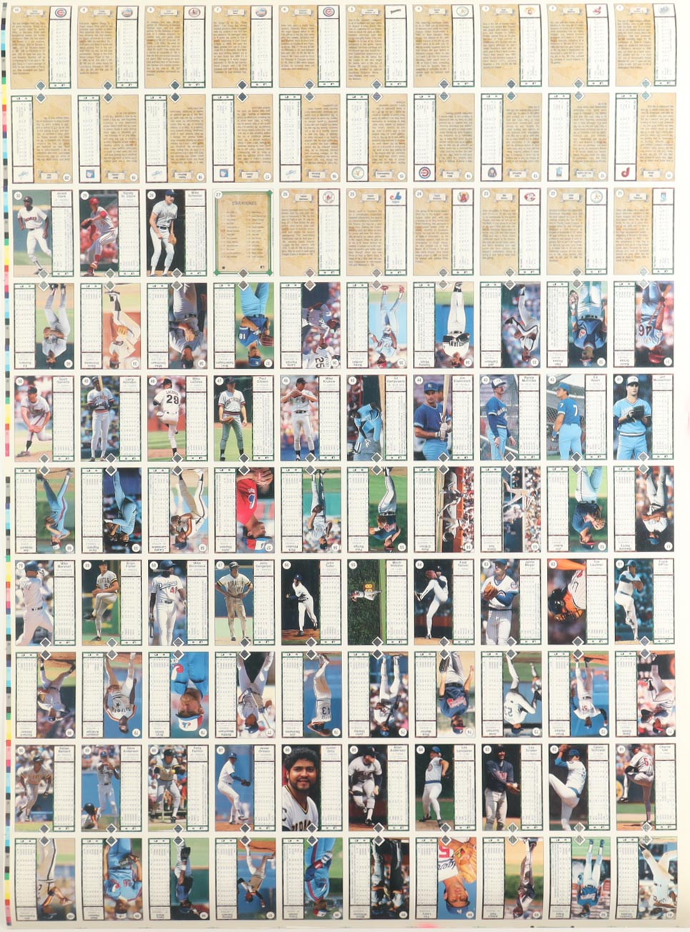 1989 Upper Deck Baseball Uncut Trading Card Sheet of (100) Cards at PristineAuction.com 1989 Upper Deck Baseball Uncut Trading Card Sheet of (100) Cards at PristineAuction.com