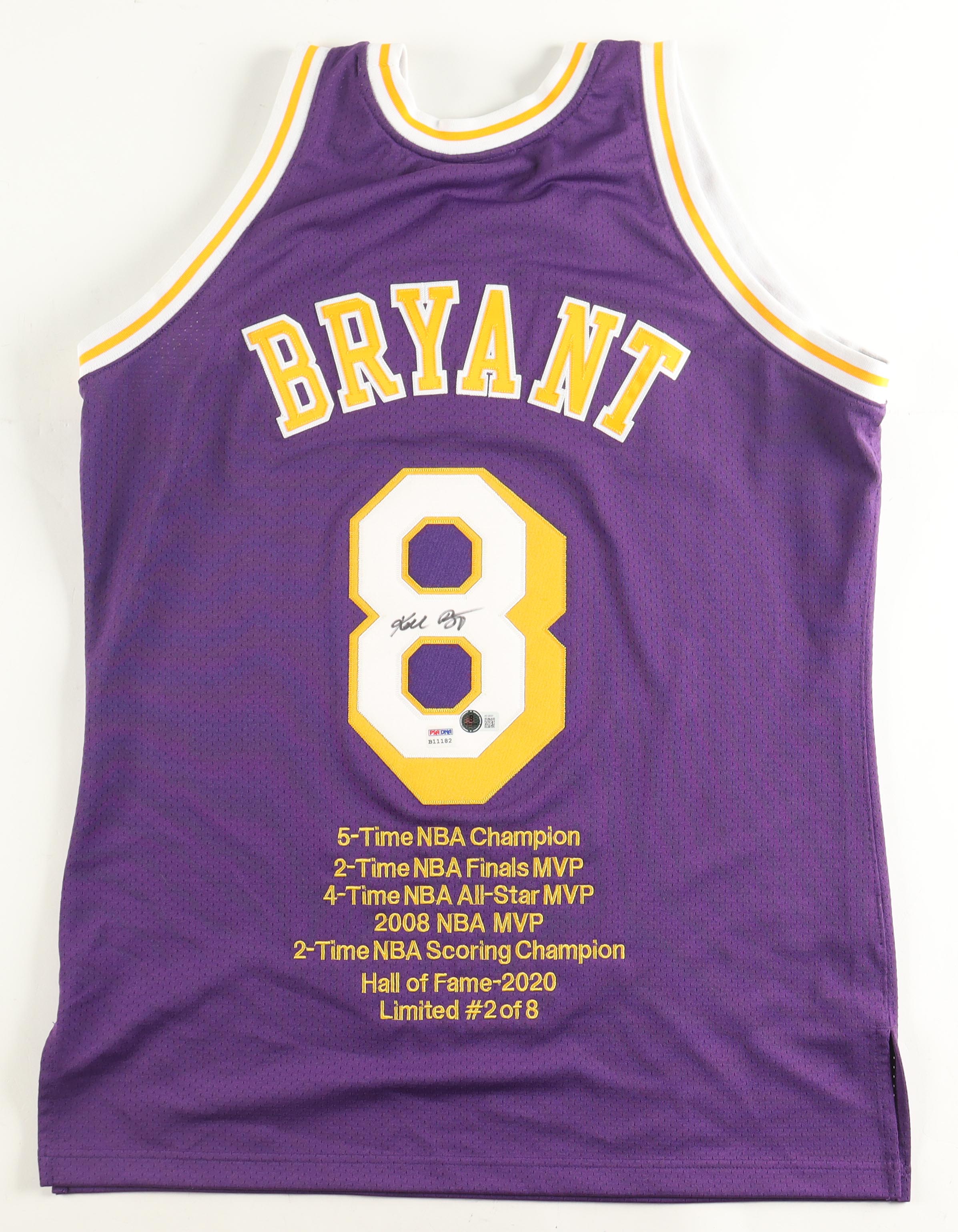 Kobe Bryant Signed LE Lakers 1996-97 Mitchell & Ness Rookie Style Jersey #2/8 (PSA & Beckett) at PristineAuction.com Kobe Bryant Signed LE Lakers 1996-97 Mitchell & Ness Rookie Style Jersey #2/8 (PSA & Beckett) at PristineAuction.com