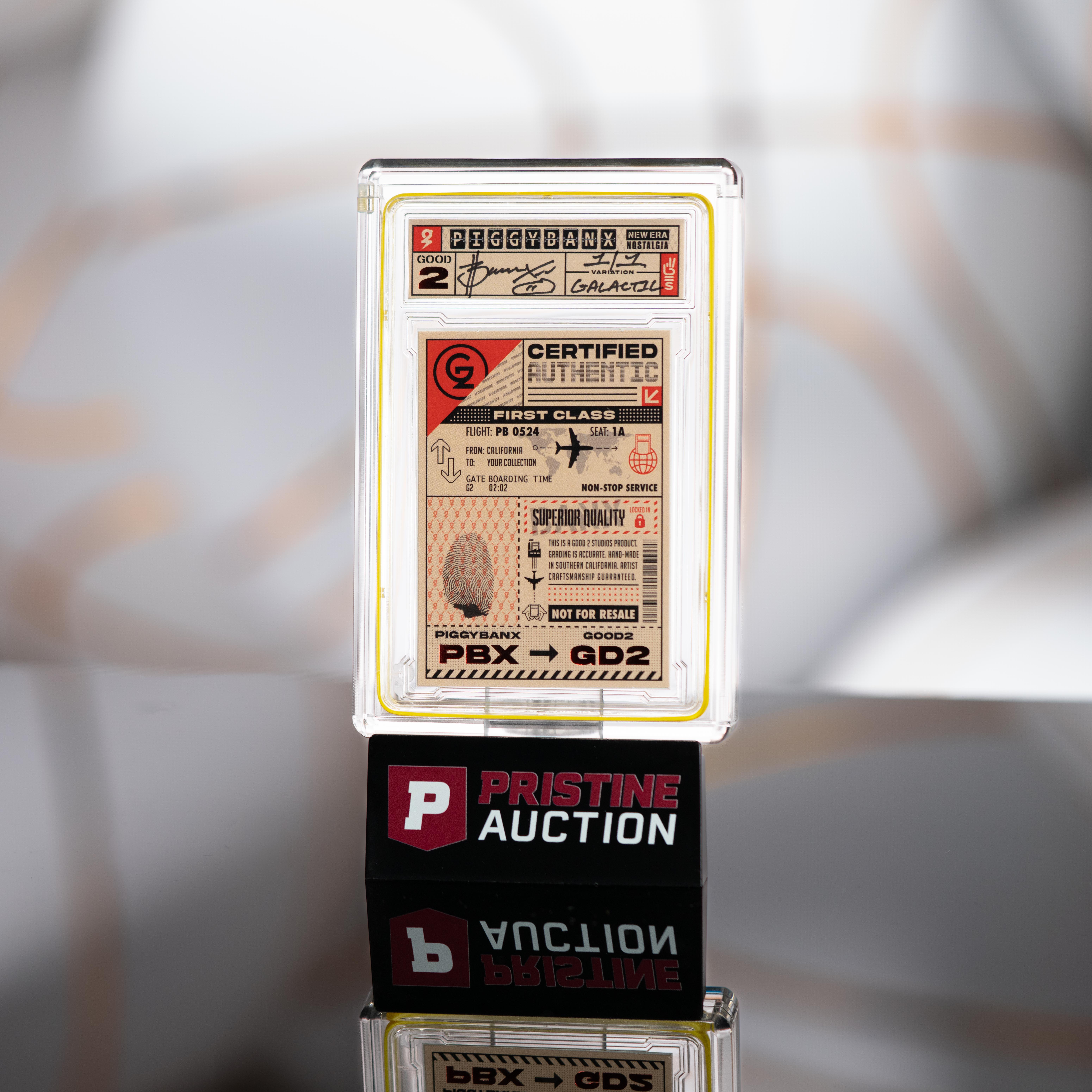 LeBron James James & Bronny James PiggyBanx "Dreams To Reality" Good 2 1st Edition Galactic Refractor #1/1 with Display Box & PiggyBanx White Gloves at PristineAuction.com LeBron James James & Bronny James PiggyBanx "Dreams To Reality" Good 2 1st Edition Galactic Refractor #1/1 with Display Box & PiggyBanx White Gloves at PristineAuction.com