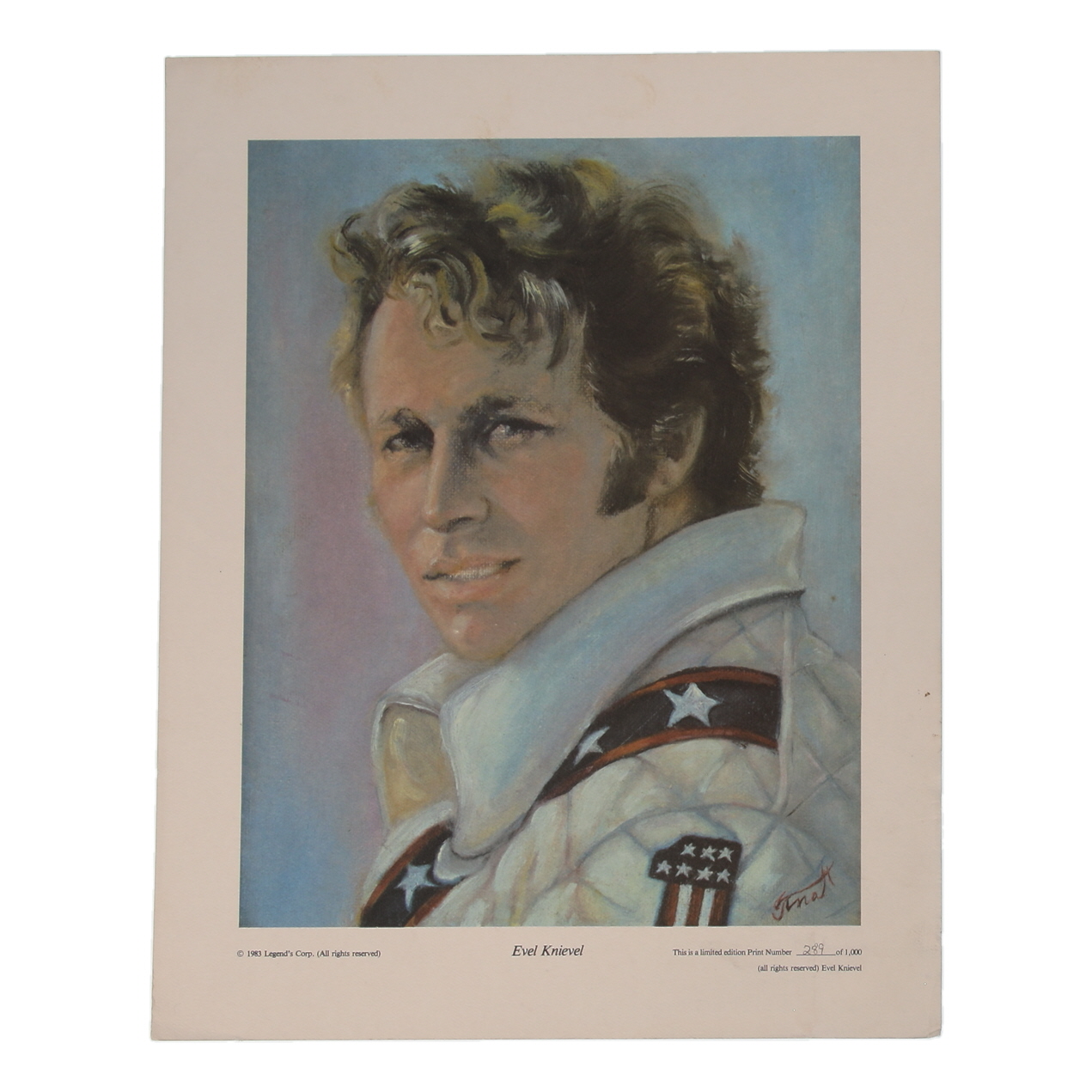 "Evel Knievel" 14x17.5 LE Self Portrait Lithograph by Evel Knievel at PristineAuction.com "Evel Knievel" 14x17.5 LE Self Portrait Lithograph by Evel Knievel at PristineAuction.com