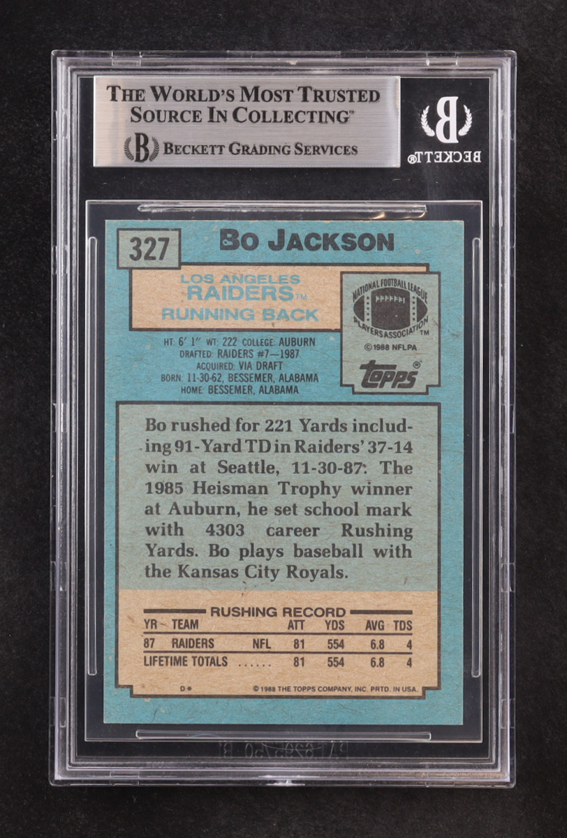 Bo Jackson Signed 1988 Topps #327 SR RC (BGS) at PristineAuction.com Bo Jackson Signed 1988 Topps #327 SR RC (BGS) at PristineAuction.com