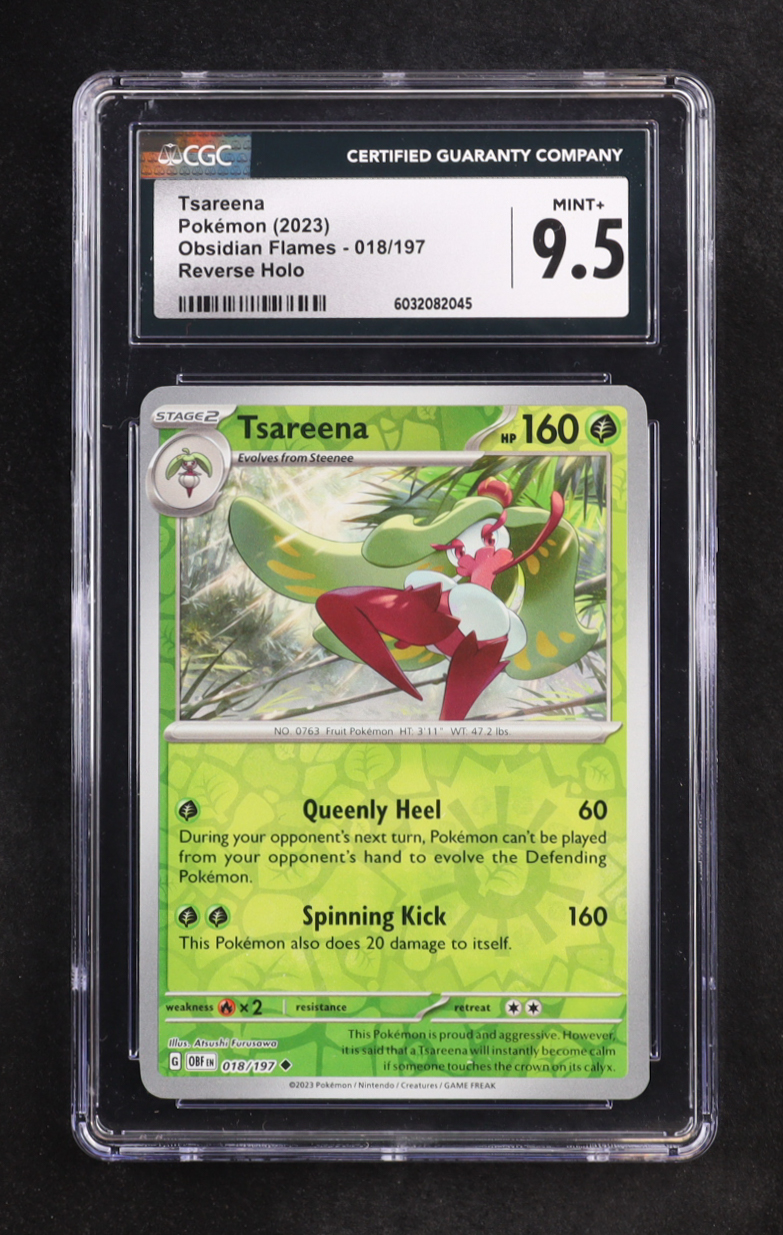 Tsareena 2023 Pokemon Obsidian Flames #18 Reverse Holo (CGC 9.5) at PristineAuction.com Tsareena 2023 Pokemon Obsidian Flames #18 Reverse Holo (CGC 9.5) at PristineAuction.com