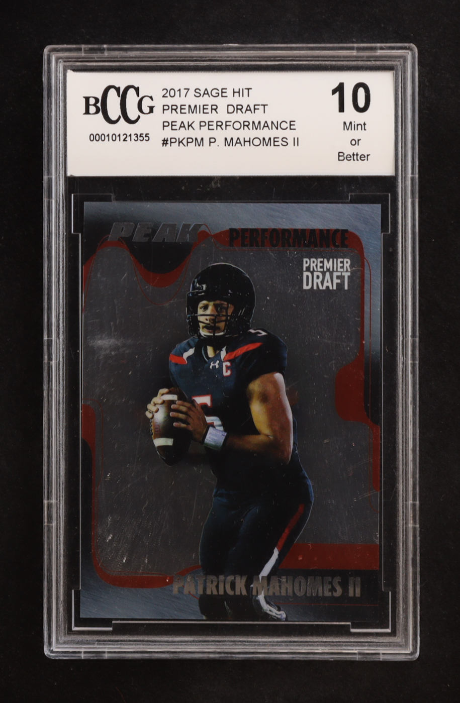 Patrick Mahomes II 2017 Sage Hit Premier Draft Peak Performance #PKPM RC (BCCG 10) at PristineAuction.com Patrick Mahomes II 2017 Sage Hit Premier Draft Peak Performance #PKPM RC (BCCG 10) at PristineAuction.com