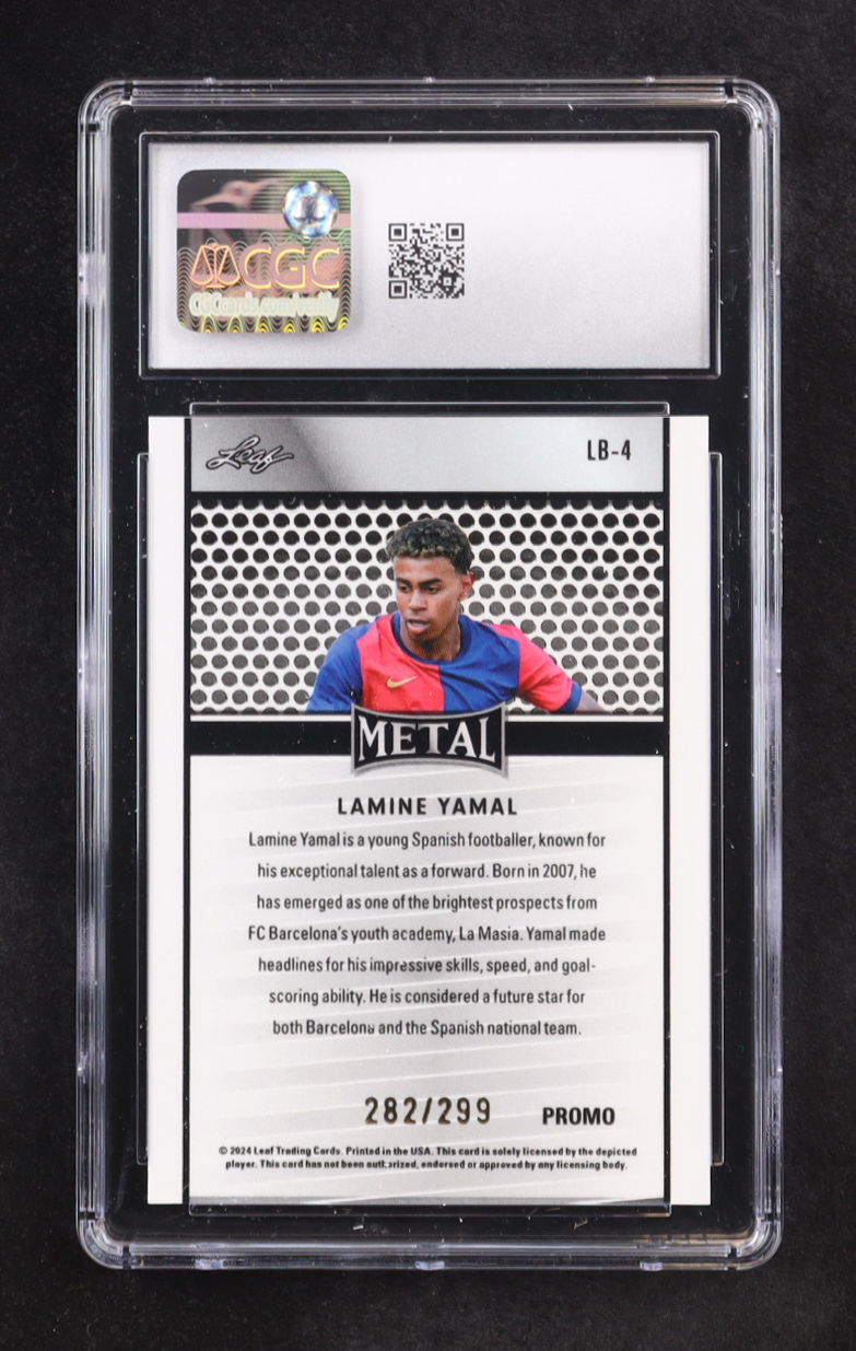 Lamine Yamal 2024 Leaf Collective Promo Leaf Shimmer Orange #LB4 #282/299 (CGC 10) at PristineAuction.com Lamine Yamal 2024 Leaf Collective Promo Leaf Shimmer Orange #LB4 #282/299 (CGC 10) at PristineAuction.com