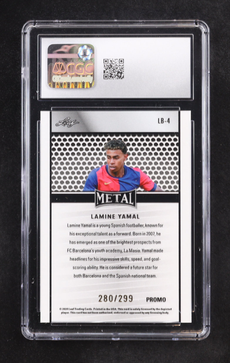 Lamine Yamal 2024 Leaf Collective Promo Leaf Shimmer Orange #LB4 #280/299 (CGC 10) at PristineAuction.com Lamine Yamal 2024 Leaf Collective Promo Leaf Shimmer Orange #LB4 #280/299 (CGC 10) at PristineAuction.com