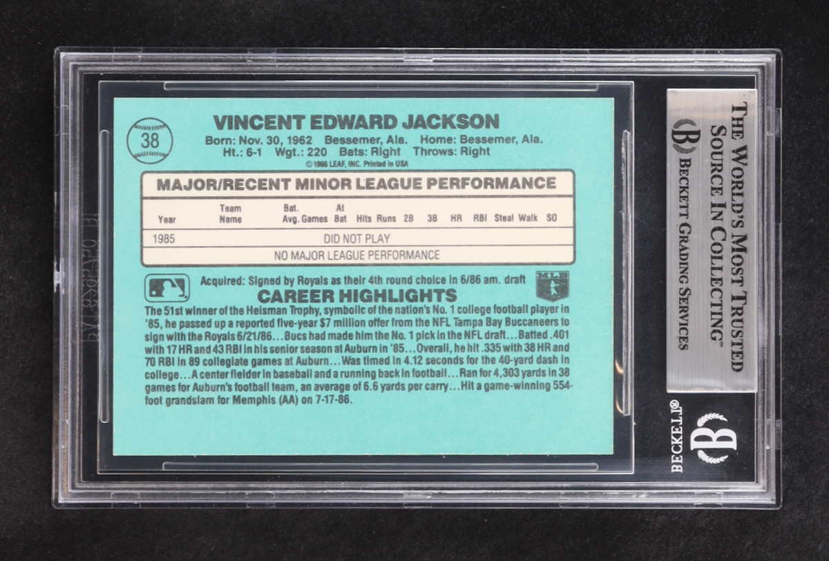 Bo Jackson Signed 1986 Donruss Rookies #38 XRC (BGS) at PristineAuction.com Bo Jackson Signed 1986 Donruss Rookies #38 XRC (BGS) at PristineAuction.com