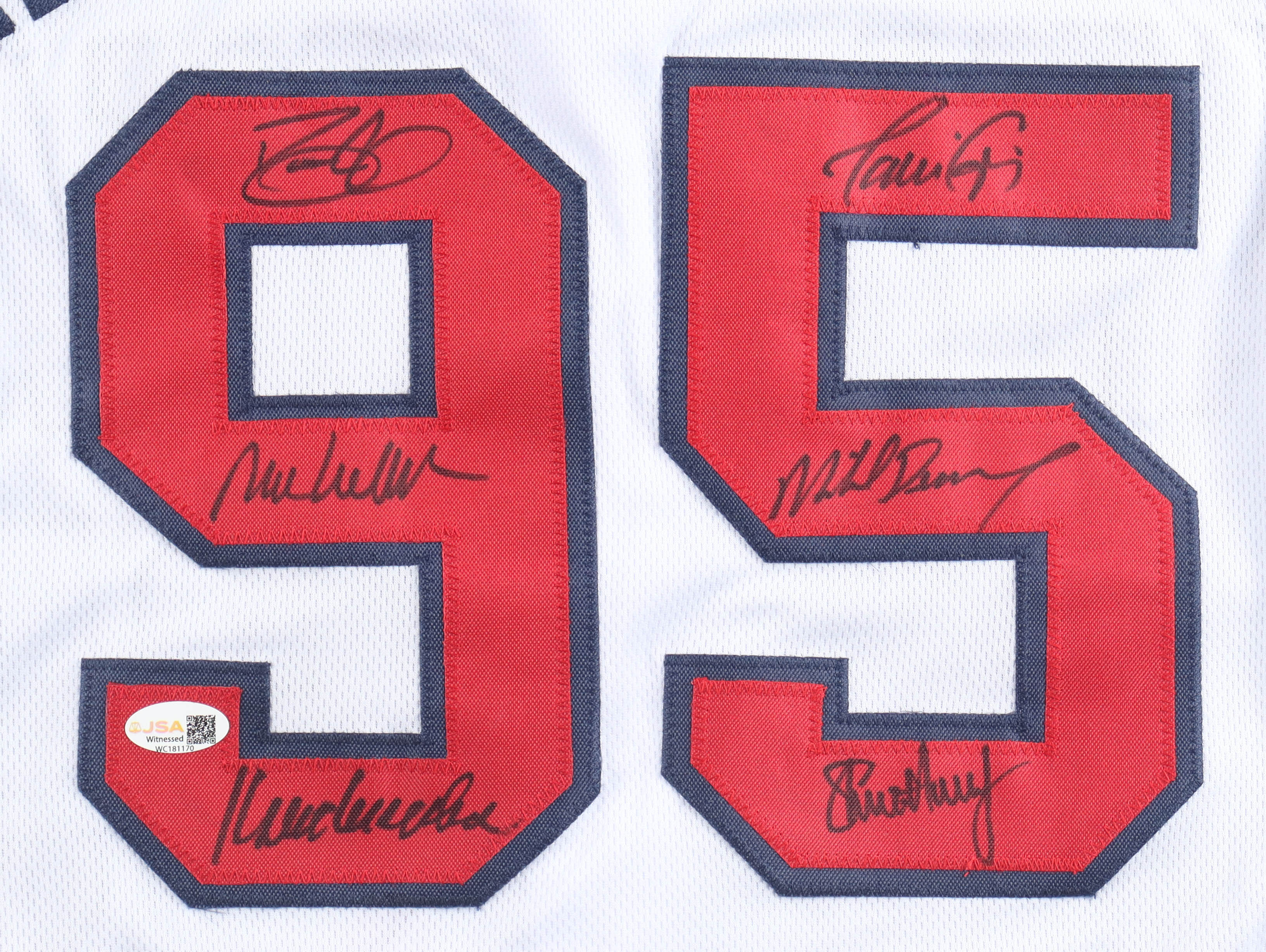 1995 World Series Champions Jersey Signed By (6) With Dave Justice, Steve Avery, Mark Wohlers, Kent Mercker (JSA) at PristineAuction.com 1995 World Series Champions Jersey Signed By (6) With Dave Justice, Steve Avery, Mark Wohlers, Kent Mercker (JSA) at PristineAuction.com