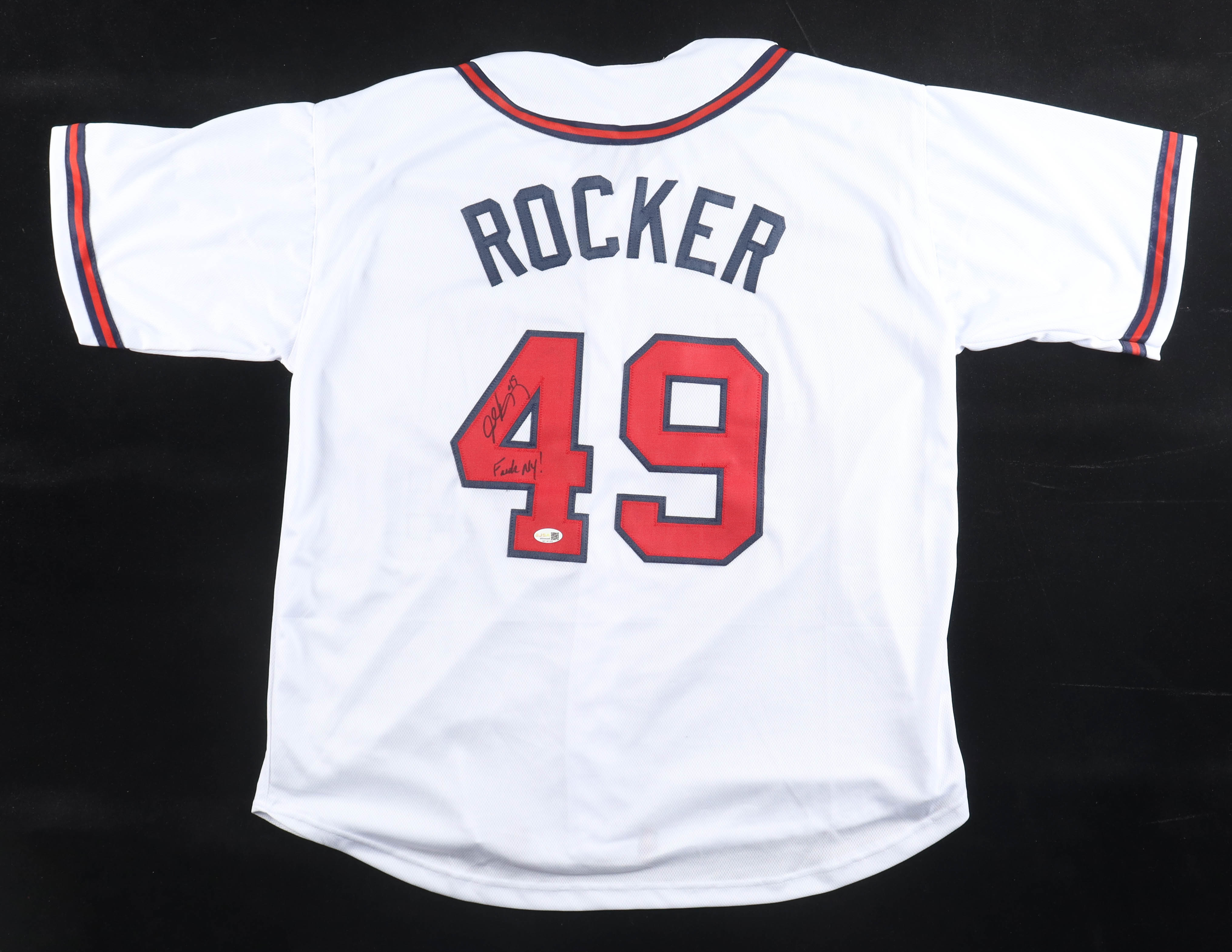 John Rocker Signed Jersey Inscribed "F*** NY!" (JSA) at PristineAuction.com John Rocker Signed Jersey Inscribed "F*** NY!" (JSA) at PristineAuction.com