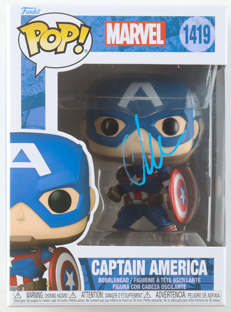 Chris Evans Signed "Marvel" #1419 Captain America Funko Pop! Vinyl Figure (JSA) at PristineAuction.com Chris Evans Signed "Marvel" #1419 Captain America Funko Pop! Vinyl Figure (JSA) at PristineAuction.com