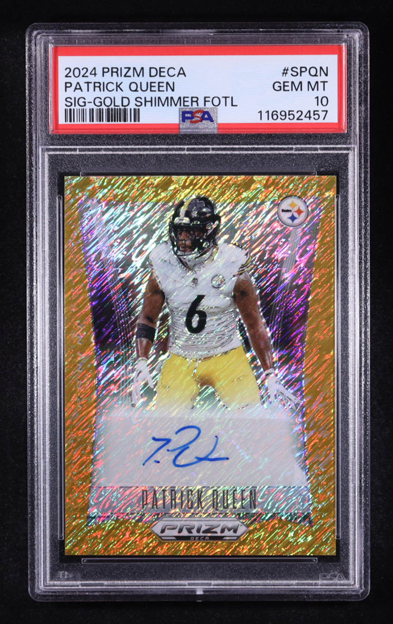 Patrick Queen 2024 Panini Prizm Deca Signatures Prizms Gold Shimmer FOTL #41 #08/10 (PSA 10) at PristineAuction.com Patrick Queen 2024 Panini Prizm Deca Signatures Prizms Gold Shimmer FOTL #41 #08/10 (PSA 10) at PristineAuction.com