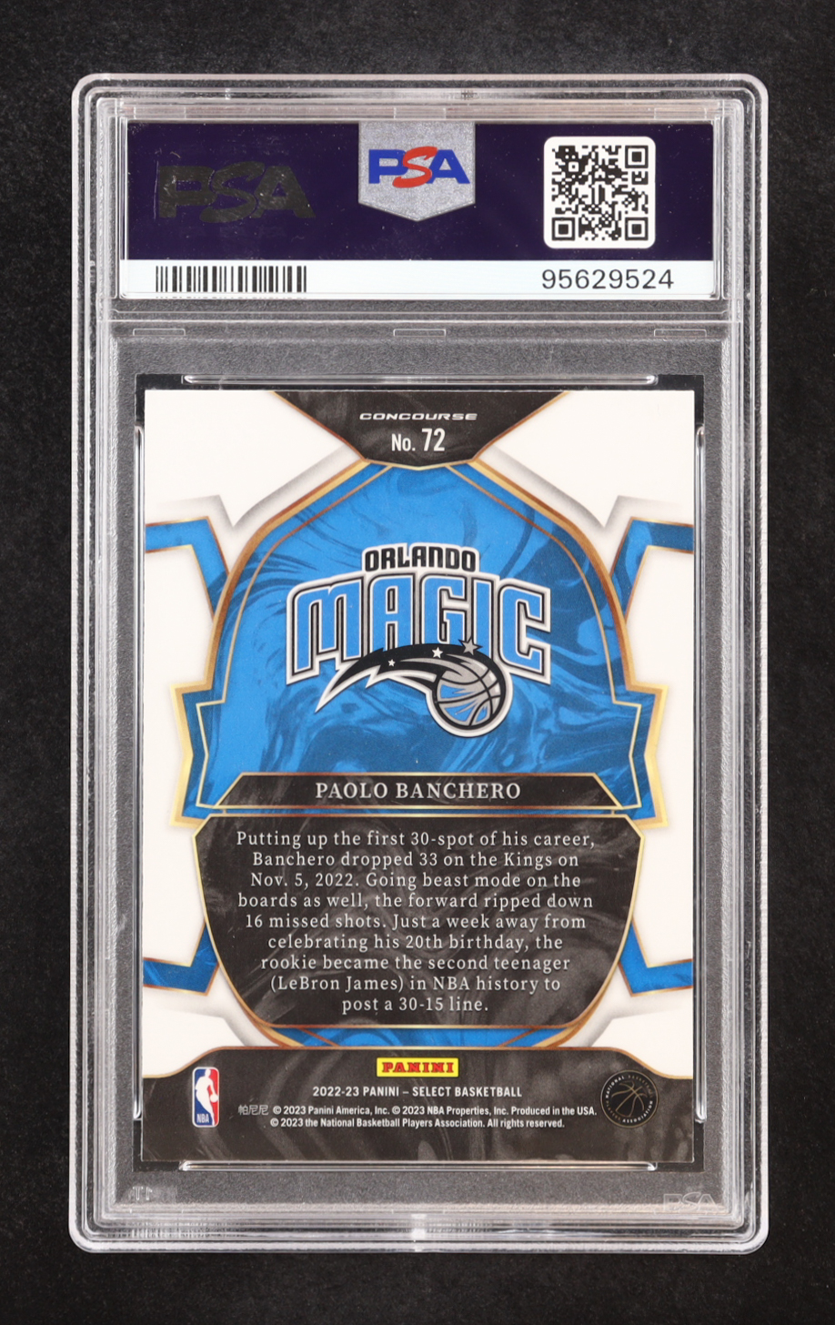 Paolo Banchero 2022-23 Panini Select Blue #72 RC (PSA 10) at PristineAuction.com Paolo Banchero 2022-23 Panini Select Blue #72 RC (PSA 10) at PristineAuction.com