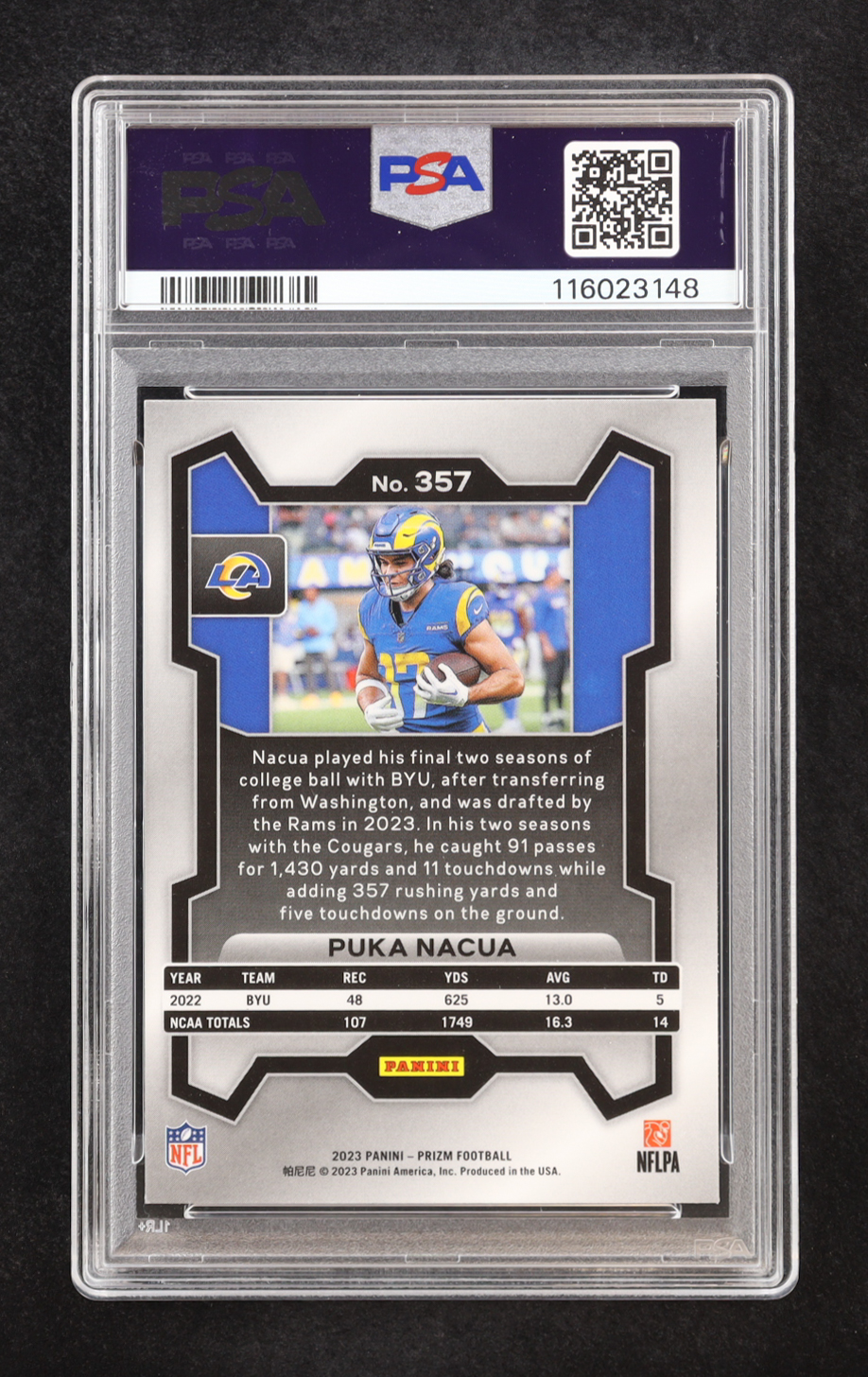Puka Nacua 2023 Panini Prizm #357 RC (PSA 9) at PristineAuction.com Puka Nacua 2023 Panini Prizm #357 RC (PSA 9) at PristineAuction.com