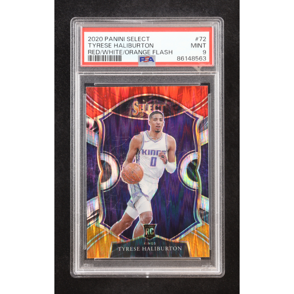 Tyrese Haliburton 2020 Panini Select Red/White/Orange Flash Prizm #72 RC (PSA 9) at PristineAuction.com