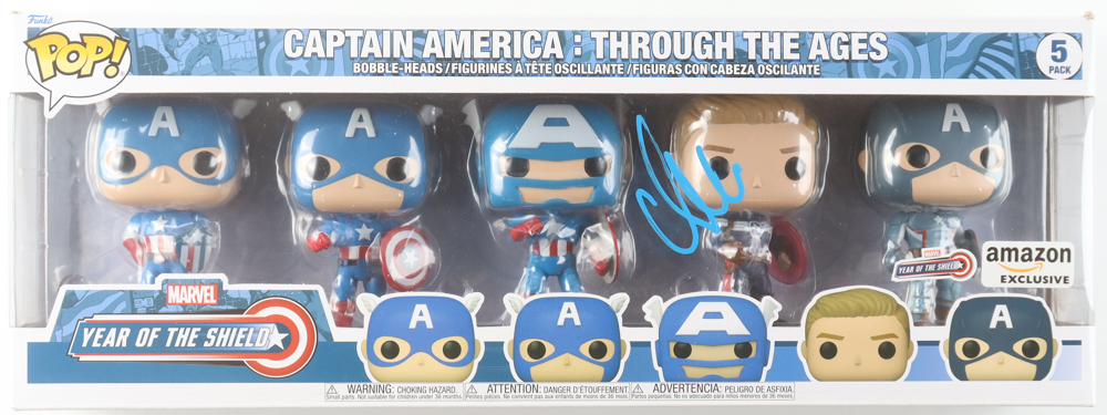 Chris Evans Signed "Captain America: Through The Ages" Year Of The Shield Funko Pop! 5-Pack Bobble-Head Figure Set (JSA) at PristineAuction.com Chris Evans Signed "Captain America: Through The Ages" Year Of The Shield Funko Pop! 5-Pack Bobble-Head Figure Set (JSA) at PristineAuction.com