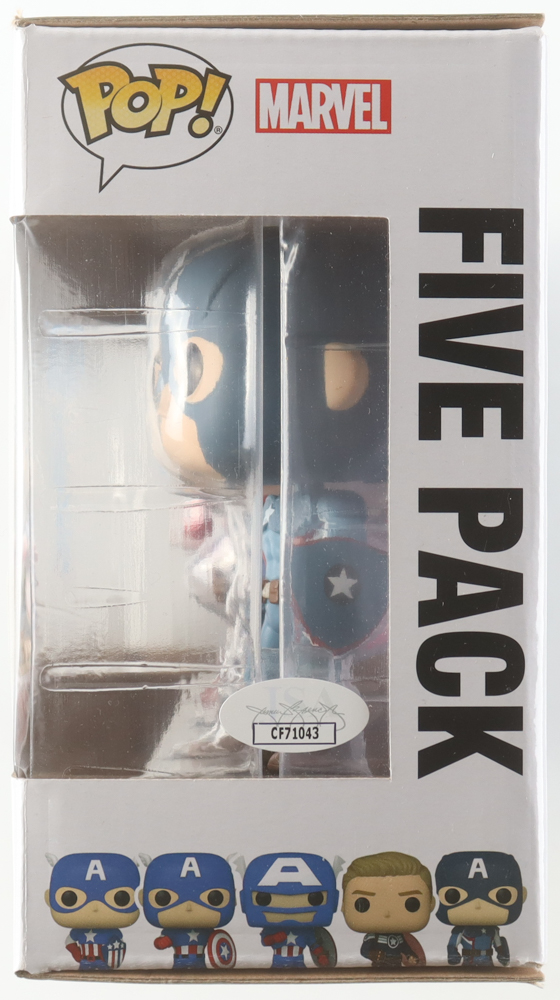 Chris Evans Signed "Captain America: Through The Ages" Year Of The Shield Funko Pop! 5-Pack Bobble-Head Figure Set (JSA) at PristineAuction.com Chris Evans Signed "Captain America: Through The Ages" Year Of The Shield Funko Pop! 5-Pack Bobble-Head Figure Set (JSA) at PristineAuction.com