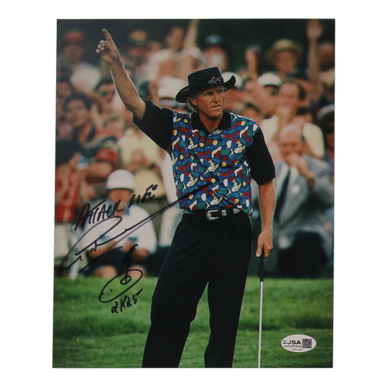 Greg Norman Signed 8x10 Photo Inscribed "2k25" & "Attack Life" with Hand-Drawn Sketch (JSA) at PristineAuction.com Greg Norman Signed 8x10 Photo Inscribed "2k25" & "Attack Life" with Hand-Drawn Sketch (JSA) at PristineAuction.com