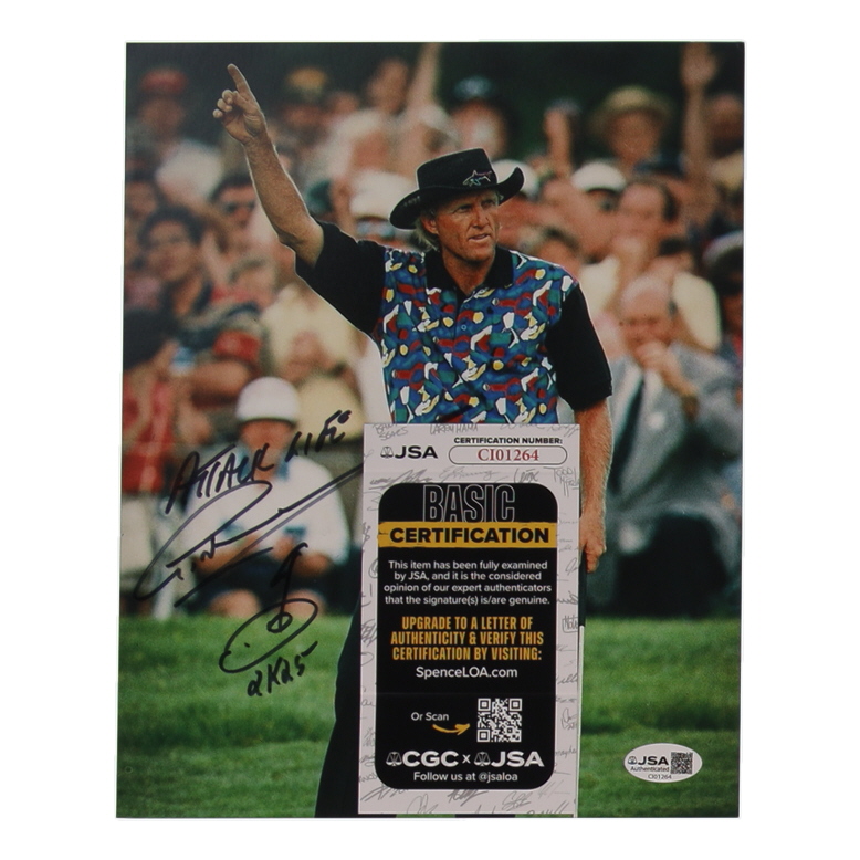 Greg Norman Signed 8x10 Photo Inscribed "2k25" & "Attack Life" with Hand-Drawn Sketch (JSA) at PristineAuction.com Greg Norman Signed 8x10 Photo Inscribed "2k25" & "Attack Life" with Hand-Drawn Sketch (JSA) at PristineAuction.com