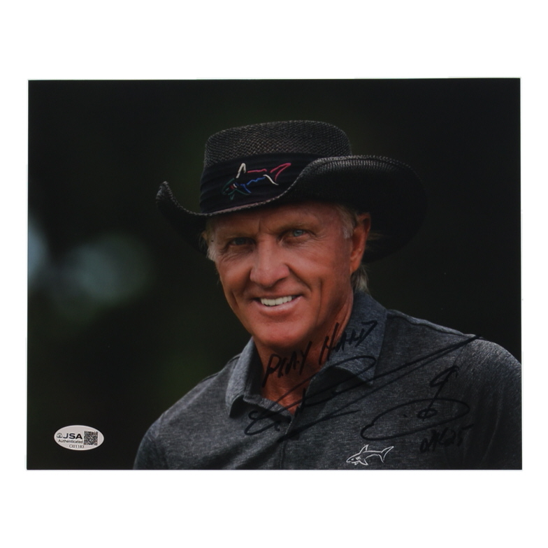Greg Norman Signed 8x10 Photo Inscribed "2k25" & "Play Hard" with Hand-Drawn Sketch (JSA) at PristineAuction.com Greg Norman Signed 8x10 Photo Inscribed "2k25" & "Play Hard" with Hand-Drawn Sketch (JSA) at PristineAuction.com