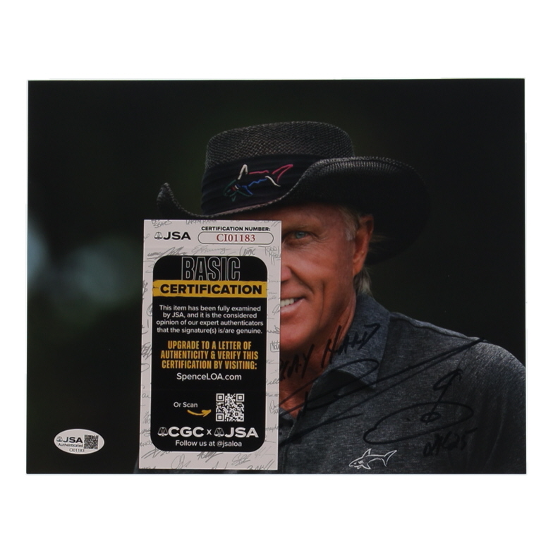 Greg Norman Signed 8x10 Photo Inscribed "2k25" & "Play Hard" with Hand-Drawn Sketch (JSA) at PristineAuction.com Greg Norman Signed 8x10 Photo Inscribed "2k25" & "Play Hard" with Hand-Drawn Sketch (JSA) at PristineAuction.com