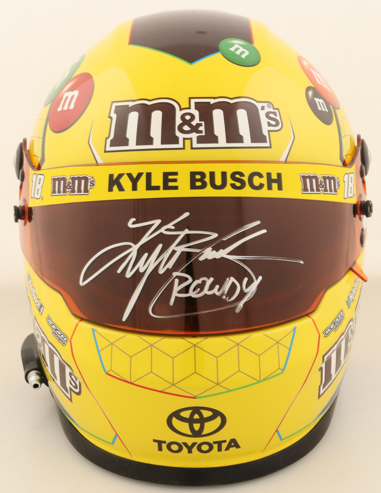 Kyle Busch Signed NASCAR M&M's Full-Size Helmet Inscribed "Rowdy" (JSA) at PristineAuction.com Kyle Busch Signed NASCAR M&M's Full-Size Helmet Inscribed "Rowdy" (JSA) at PristineAuction.com