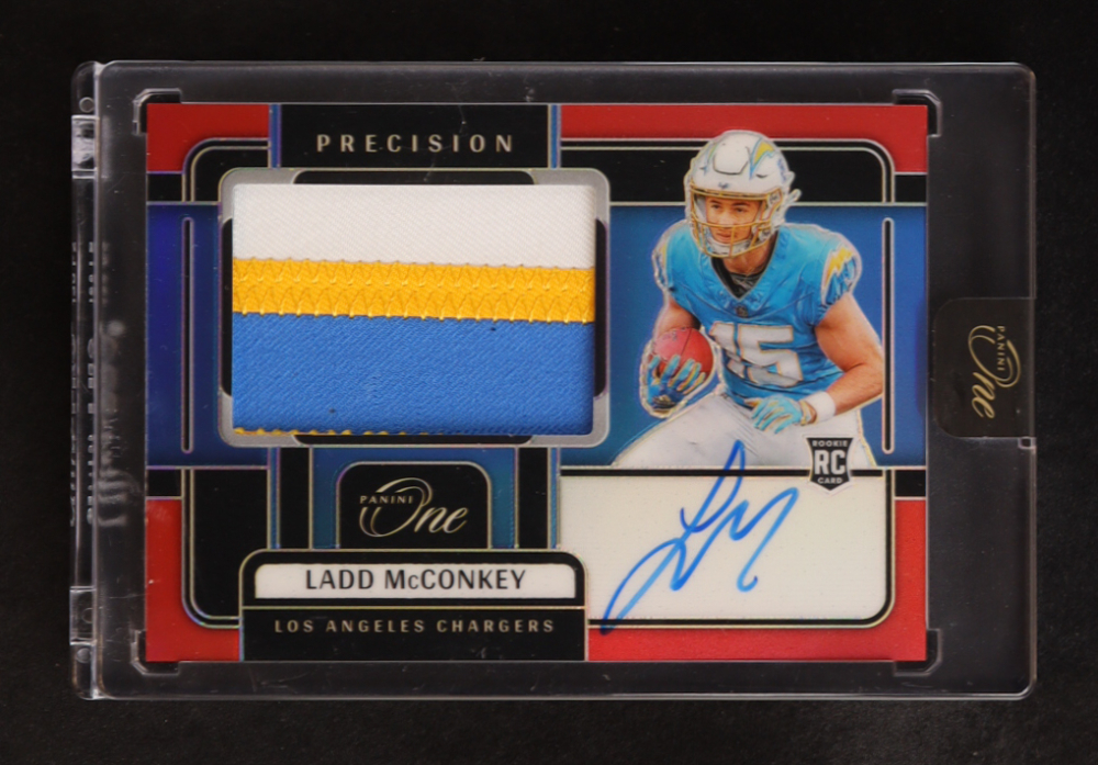 Ladd McConkey 2024 Panini One Precision Rookie Patch Autographs Red #309 RC #17/60