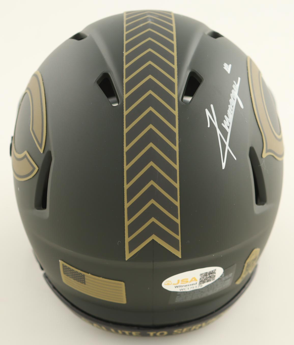 Kyle Monangai Signed Bears Salute To Service Alternate Speed Mini Helmet (JSA) at PristineAuction.com Kyle Monangai Signed Bears Salute To Service Alternate Speed Mini Helmet (JSA) at PristineAuction.com