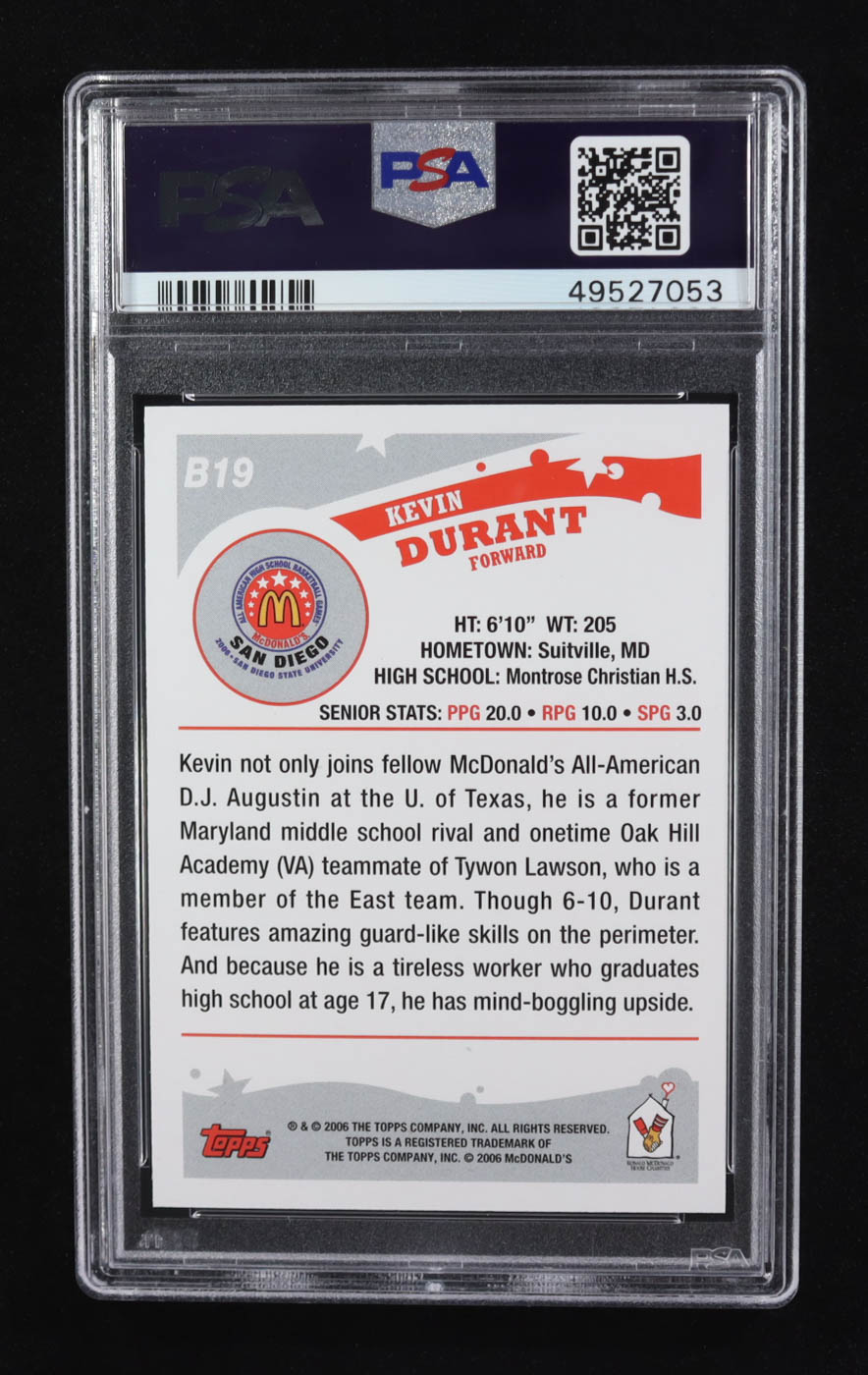 Kevin Durant 2006 Topps McDonald's All-American #B19 RC (PSA 10) at PristineAuction.com Kevin Durant 2006 Topps McDonald's All-American #B19 RC (PSA 10) at PristineAuction.com
