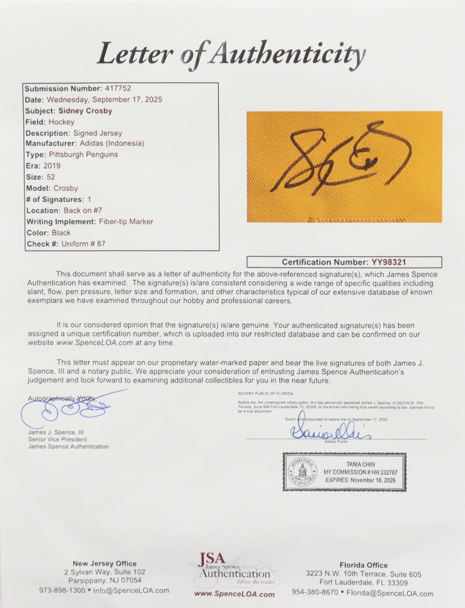 Sidney Crosby Signed Penguins Adidas Authentic Captain Jersey (JSA) at PristineAuction.com Sidney Crosby Signed Penguins Adidas Authentic Captain Jersey (JSA) at PristineAuction.com