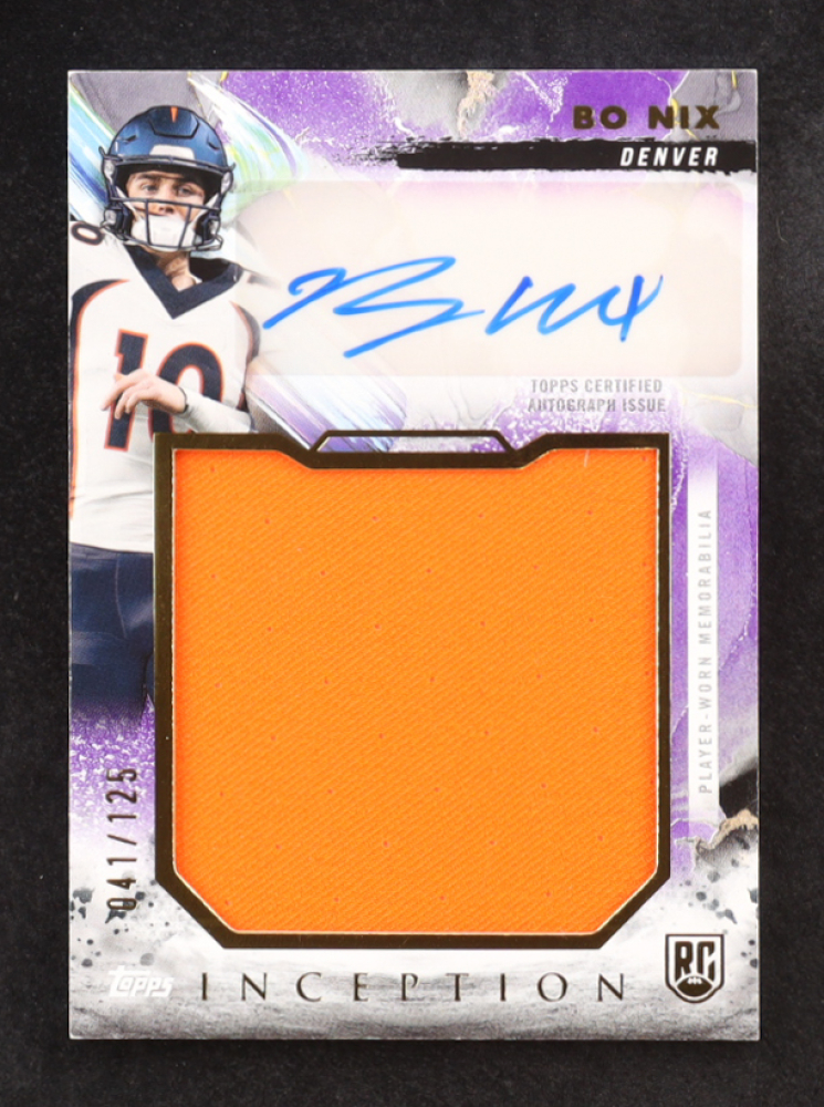 Bo Nix 2024 Topps Inception Rookie Jumbo Relic Autographs Purple #RJRABN RC #041/125