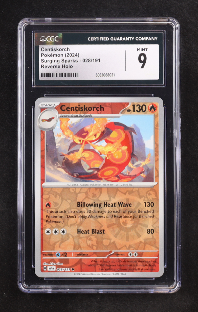 Centiskorch 2024 Pokemon Surging Sparks #28 Reverse Holo (CGC 9) at PristineAuction.com Centiskorch 2024 Pokemon Surging Sparks #28 Reverse Holo (CGC 9) at PristineAuction.com