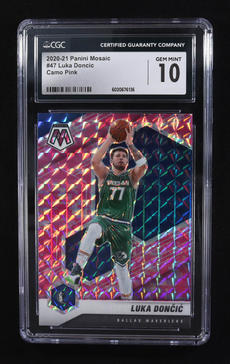 Luka Doncic 2020-21 Panini Mosaic Camo Pink Prizm #47 (CGC 10) at PristineAuction.com Luka Doncic 2020-21 Panini Mosaic Camo Pink Prizm #47 (CGC 10) at PristineAuction.com