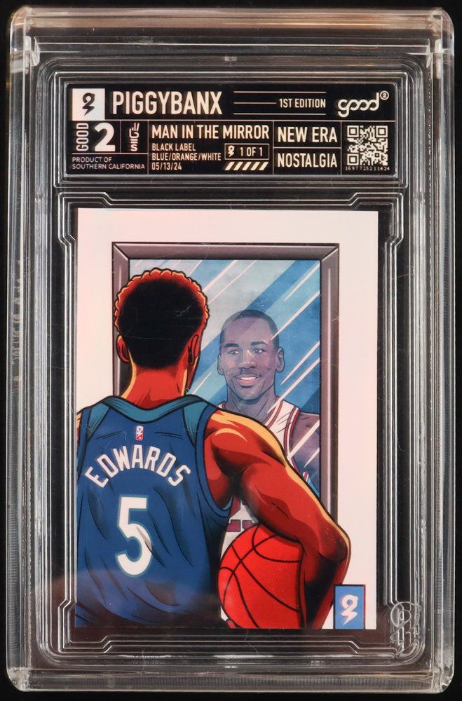 Anthony Edwards PiggyBanx- New Era Nostalgia "Man In The Mirror" Refractor #1/1 with Display Box at PristineAuction.com Anthony Edwards PiggyBanx- New Era Nostalgia "Man In The Mirror" Refractor #1/1 with Display Box at PristineAuction.com