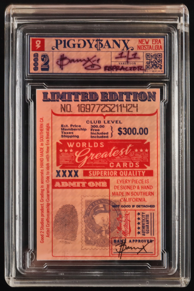 Anthony Edwards PiggyBanx- New Era Nostalgia "Man In The Mirror" Refractor #1/1 with Display Box at PristineAuction.com Anthony Edwards PiggyBanx- New Era Nostalgia "Man In The Mirror" Refractor #1/1 with Display Box at PristineAuction.com