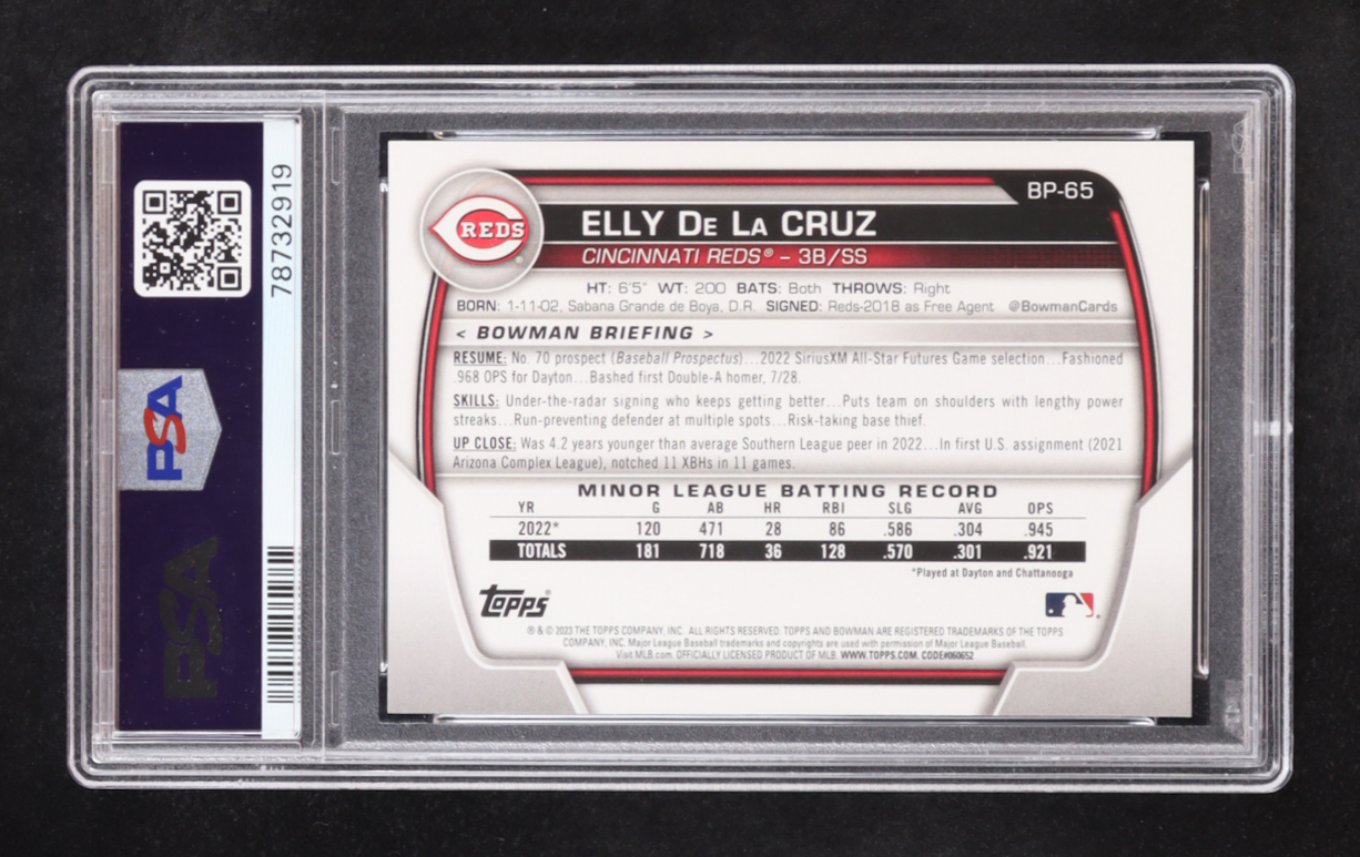 Elly De La Cruz 2023 Bowman Paper Prospects #BP-65 RC (PSA 10) at PristineAuction.com Elly De La Cruz 2023 Bowman Paper Prospects #BP-65 RC (PSA 10) at PristineAuction.com