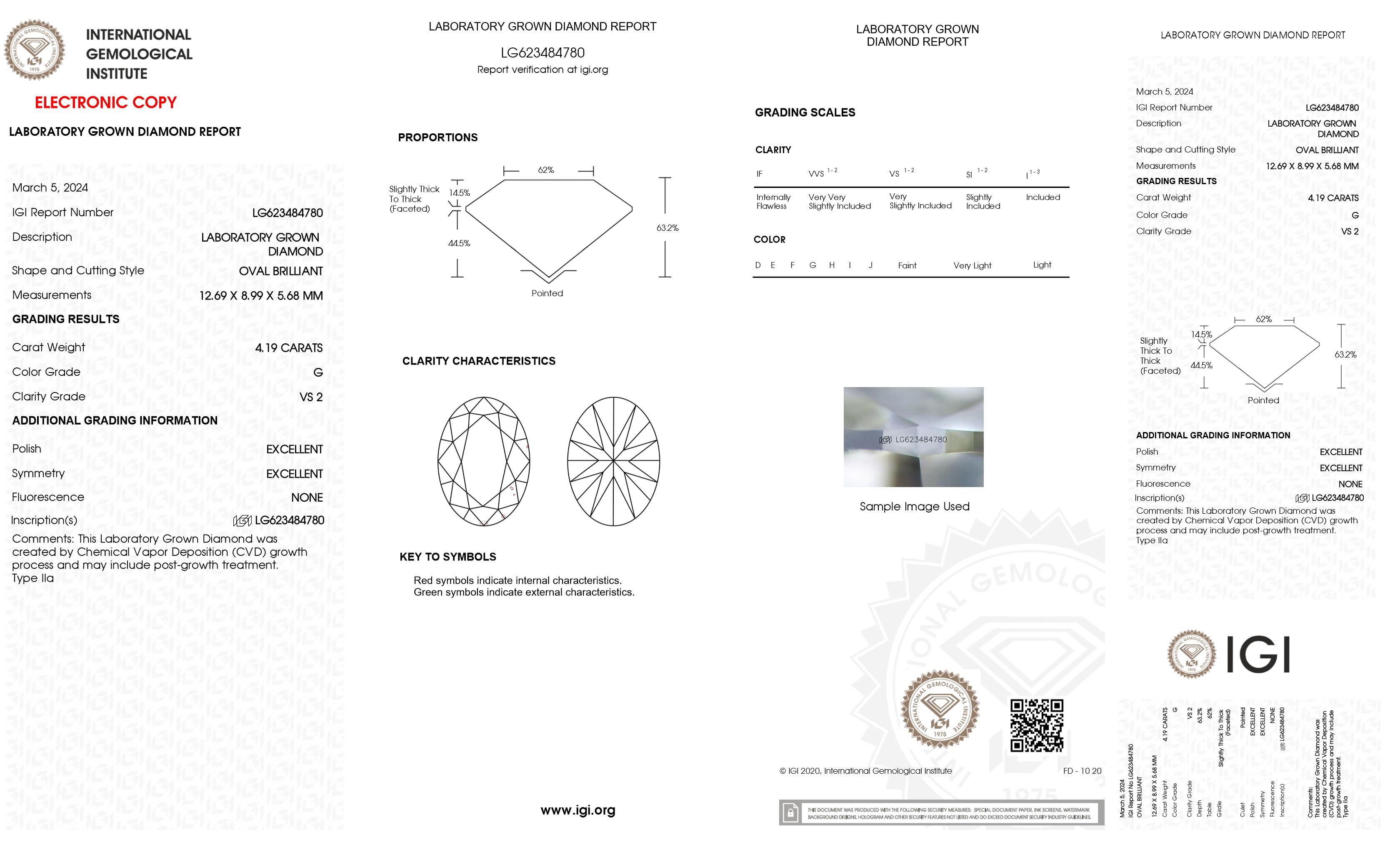 New 4.19 Carats Lab Grown Diamond Ring G, VS2 | Estimated Retail Value: $8,000 (UGL & IGI) at PristineAuction.com New 4.19 Carats Lab Grown Diamond Ring G, VS2 | Estimated Retail Value: $8,000 (UGL & IGI) at PristineAuction.com