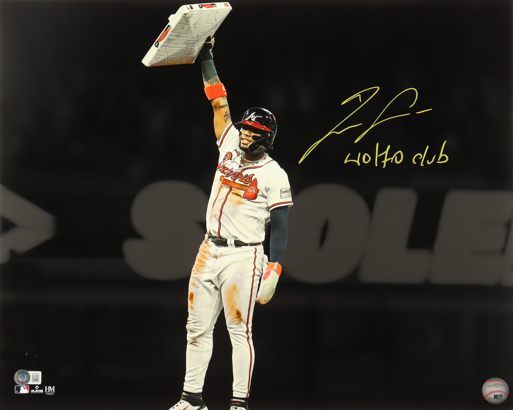 Ronald Acuna Jr. Signed Braves 16x20 Photo Inscribed "40/70 Club" (Beckett) at PristineAuction.com Ronald Acuna Jr. Signed Braves 16x20 Photo Inscribed "40/70 Club" (Beckett) at PristineAuction.com