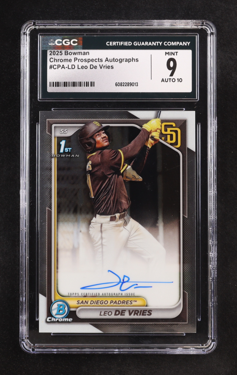 Leo De Vries 2025 Bowman Chrome Prospect Autographs #CPALD RC (CGC 9 | Auto 10) at PristineAuction.com Leo De Vries 2025 Bowman Chrome Prospect Autographs #CPALD RC (CGC 9 | Auto 10) at PristineAuction.com