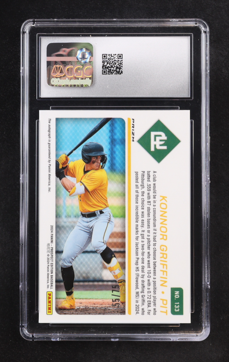 Konnor Griffin 2024 Panini Prospect Edition Holo Prospect Ticket Signatures Blue Wave #133 #55/75 RC (CGC 9 | Auto 9) at PristineAuction.com Konnor Griffin 2024 Panini Prospect Edition Holo Prospect Ticket Signatures Blue Wave #133 #55/75 RC (CGC 9 | Auto 9) at PristineAuction.com