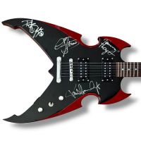 "KISS" Silvertone PSAP1 Apocolypse Model Guitar Band-Signed By (4) with Gene Simmons, Paul Stanley, Peter Criss & Tommy Thayer  (JSA) at PristineAuction.com