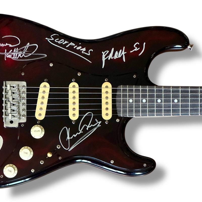 "The Scorpions" Stratocaster Guitar Band-Signed By (5) with Rudolf Schenker, Klaus Meine, Matthias Jabs, Pawel Maciwoda & James Kottak (JSA) at PristineAuction.com "The Scorpions" Stratocaster Guitar Band-Signed By (5) with Rudolf Schenker, Klaus Meine, Matthias Jabs, Pawel Maciwoda & James Kottak (JSA) at PristineAuction.com