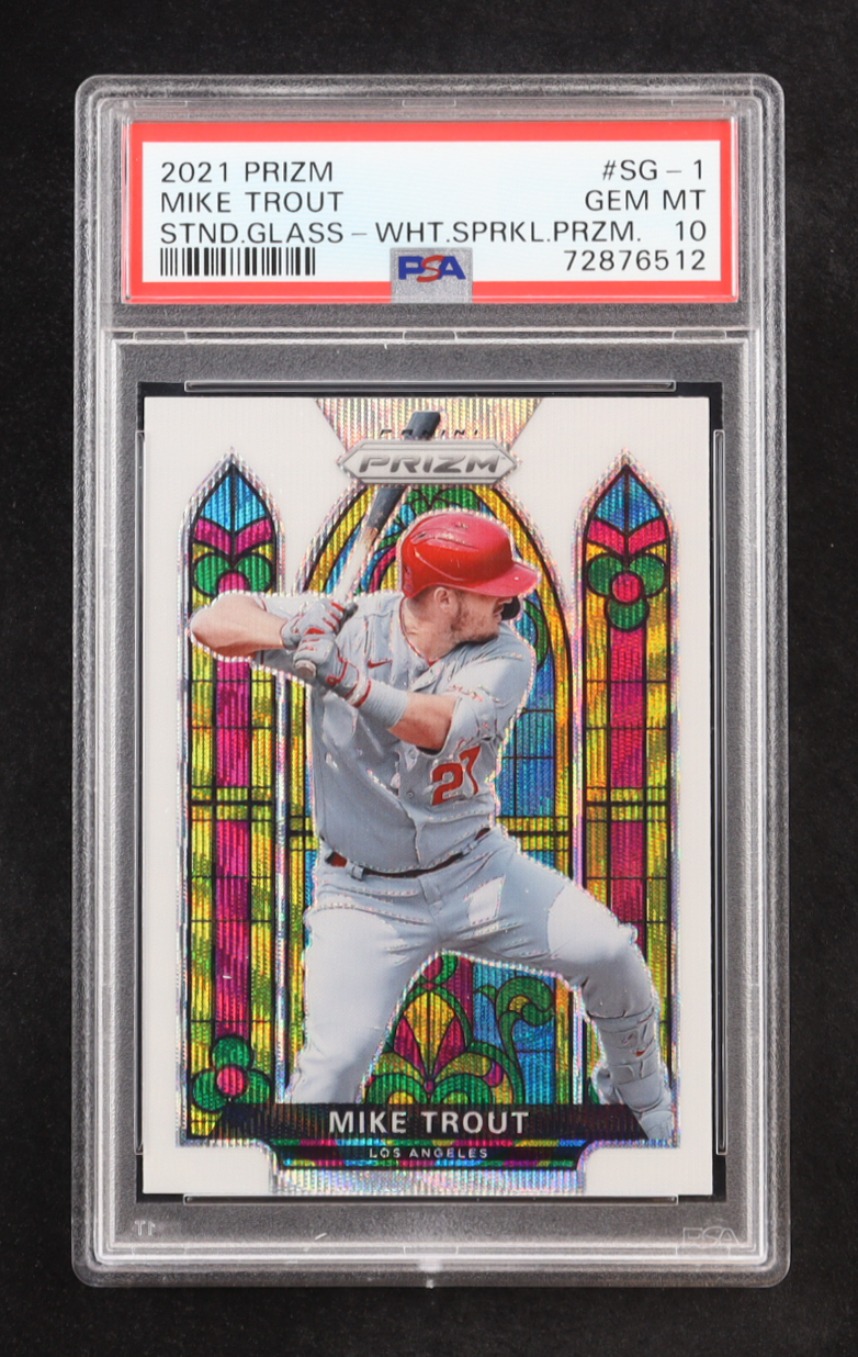 Mike Trout 2021 Panini Prizm Stained Glass Prizms White Wave #1 (PSA 10) at PristineAuction.com Mike Trout 2021 Panini Prizm Stained Glass Prizms White Wave #1 (PSA 10) at PristineAuction.com