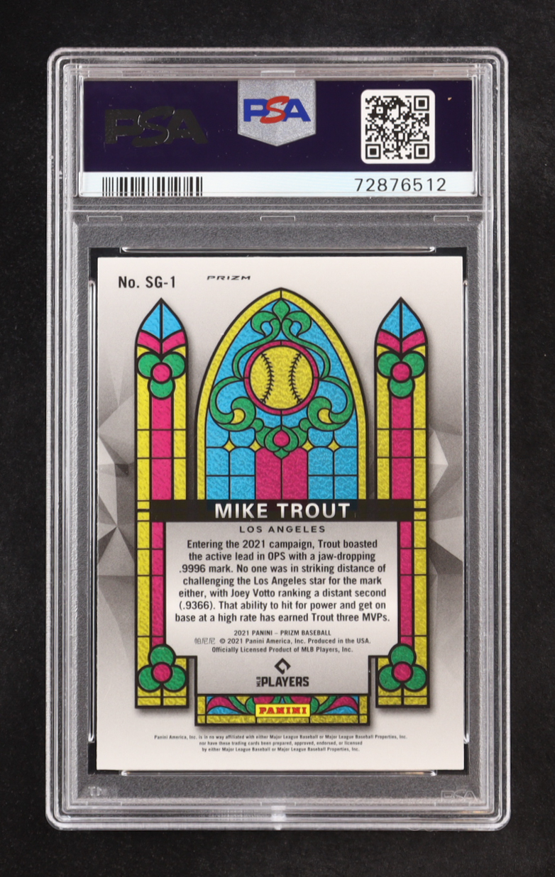 Mike Trout 2021 Panini Prizm Stained Glass Prizms White Wave #1 (PSA 10) at PristineAuction.com Mike Trout 2021 Panini Prizm Stained Glass Prizms White Wave #1 (PSA 10) at PristineAuction.com