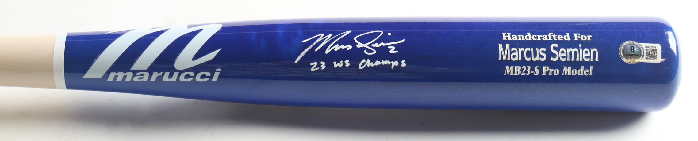 Marcus Semien Signed Marucci Player Model Baseball Bat Inscribed "23 WS Champs" (Beckett) at PristineAuction.com Marcus Semien Signed Marucci Player Model Baseball Bat Inscribed "23 WS Champs" (Beckett) at PristineAuction.com