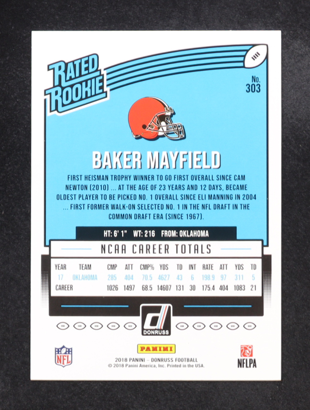 Baker Mayfield 2018 Donruss Press Proof Blue #303 RR RC at PristineAuction.com Baker Mayfield 2018 Donruss Press Proof Blue #303 RR RC at PristineAuction.com